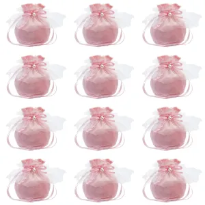 1 Bag 12 Pcs Round Bottom Velvet Jewelry Bags, Drawstring Gift Bags with Pearl Bead and White Yarn Velvet Candy Bags for Wedding Christmas Birthday Party Favors, Pink, 14.2x14.9cm