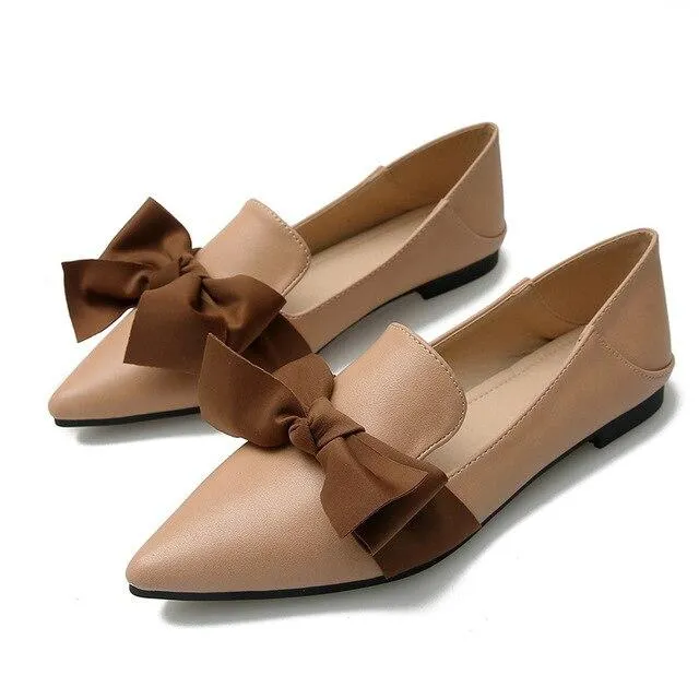 2019 women's shoes new style pointy bow-toe flat shoes with two large size 33 to 43 loafers