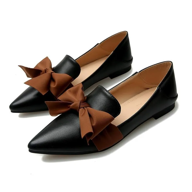 2019 women's shoes new style pointy bow-toe flat shoes with two large size 33 to 43 loafers