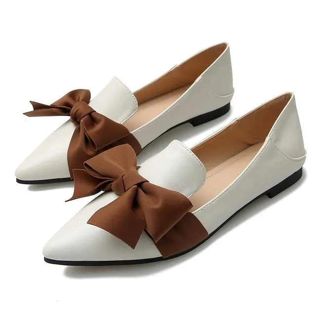 2019 women's shoes new style pointy bow-toe flat shoes with two large size 33 to 43 loafers
