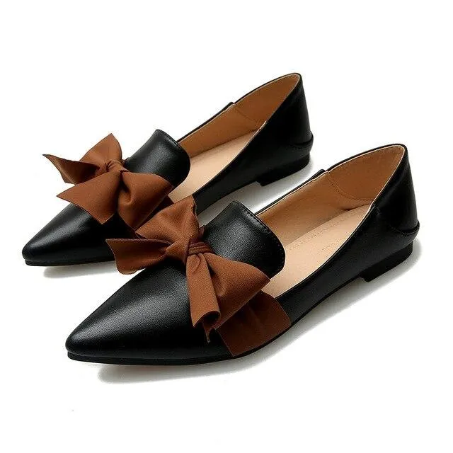 2019 women's shoes new style pointy bow-toe flat shoes with two large size 33 to 43 loafers
