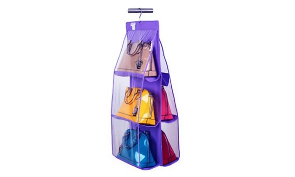6-Pocket Shelf Bags Handbags Hanging Organizer Storage Closet Rack Hanger