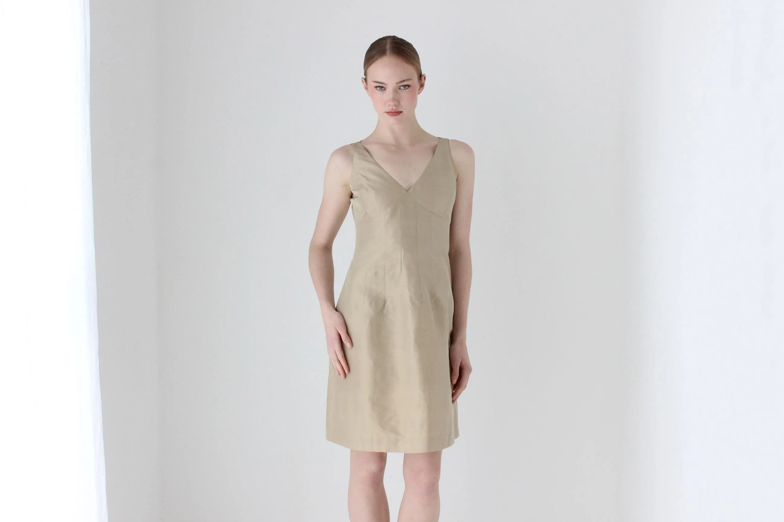 90s Carolina Herrera Golden Silk Bridal Couture Mini