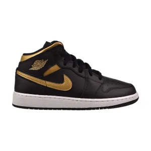 Air Jordan 1 Mid (GS) Big Kids' Shoes Black-Metallic Gold-White