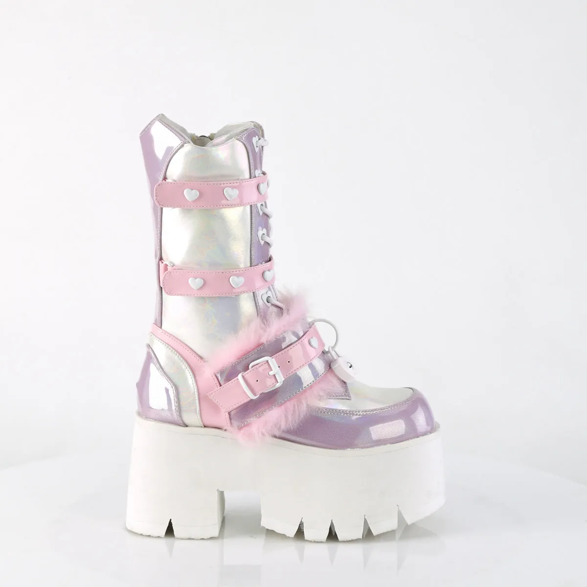 ASHES-120 DemoniaCult B.Pink-Lavender Holographic Pat Sexy Women's Mid-Calf & Knee High Boots (Alternative Footwear)