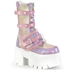 ASHES-120 DemoniaCult B.Pink-Lavender Holographic Pat Sexy Women's Mid-Calf & Knee High Boots (Alternative Footwear)