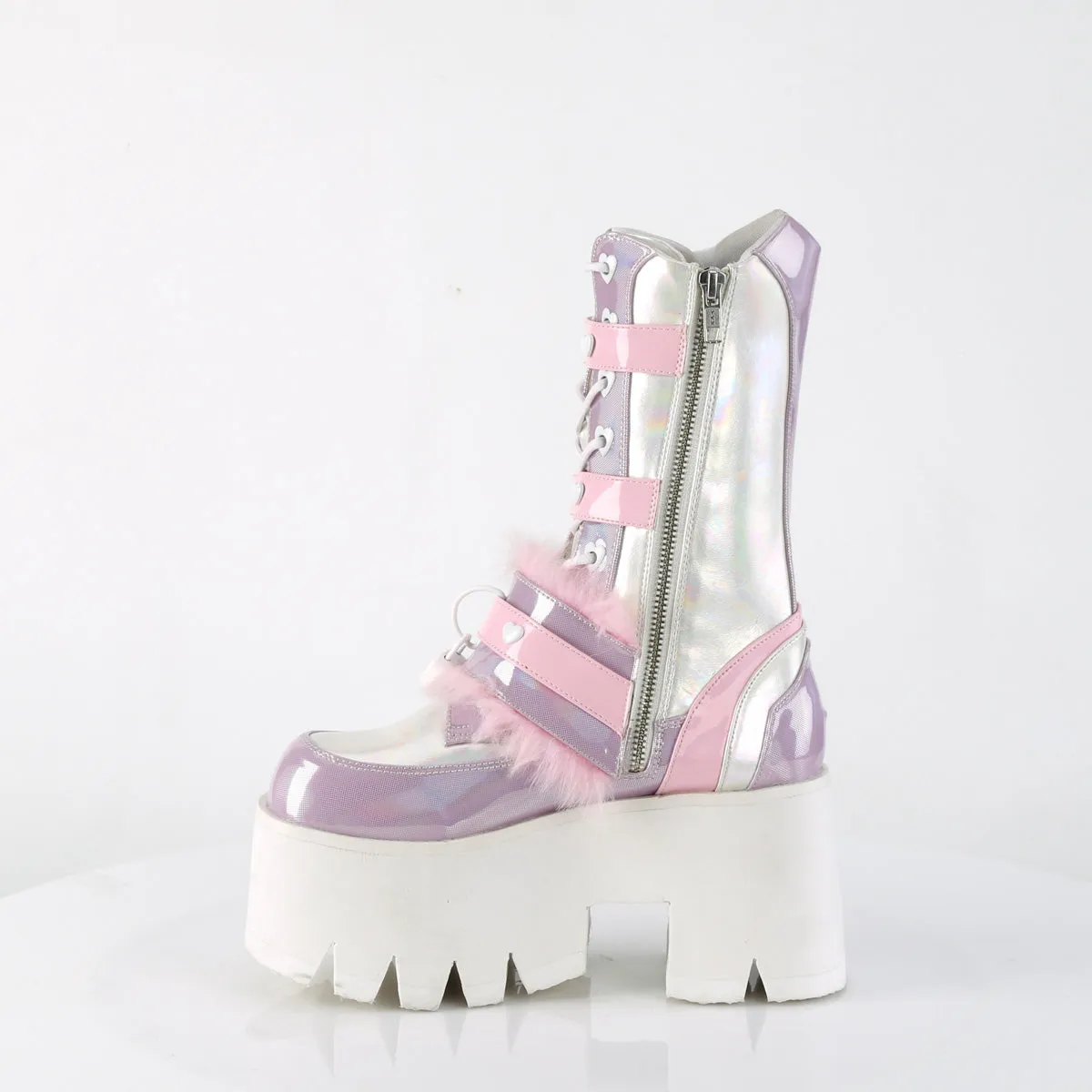ASHES-120 DemoniaCult B.Pink-Lavender Holographic Pat Sexy Women's Mid-Calf & Knee High Boots (Alternative Footwear)