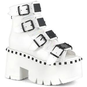 ASHES-70 DemoniaCult White Vegan Leather Sexy Women's Ankle Boots (Alternative Footwear)