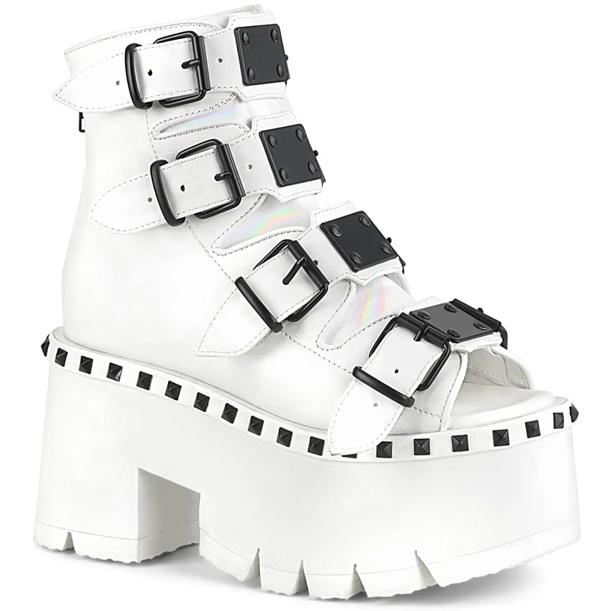 ASHES-70 DemoniaCult White Vegan Leather Sexy Women's Ankle Boots (Alternative Footwear)