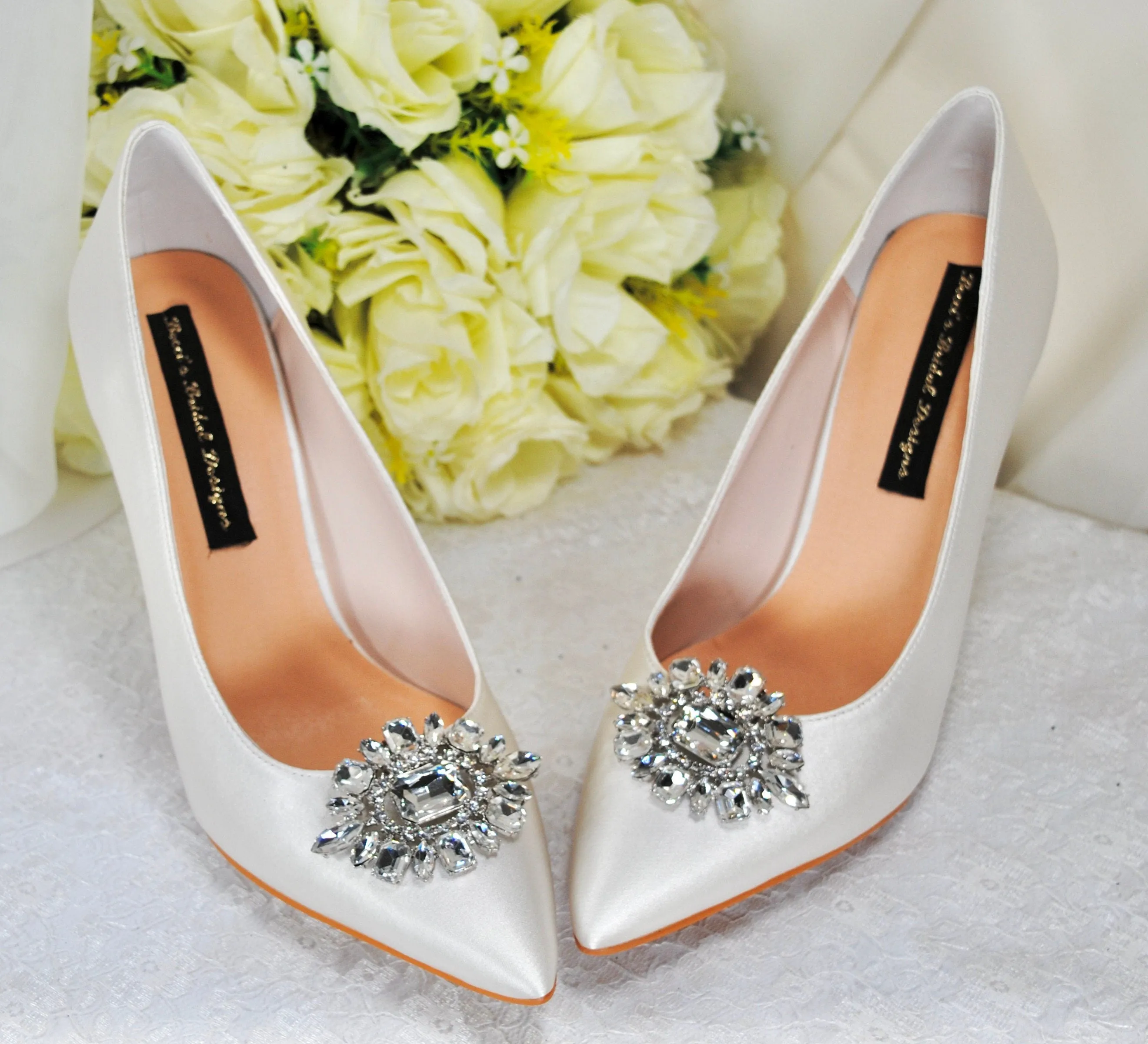 Beautiful Crystal Shoe Clips and Navy Matching Bag