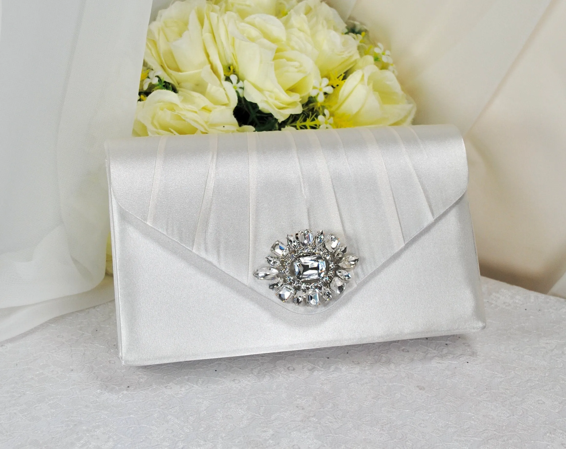 Beautiful Crystal Shoe Clips and Navy Matching Bag