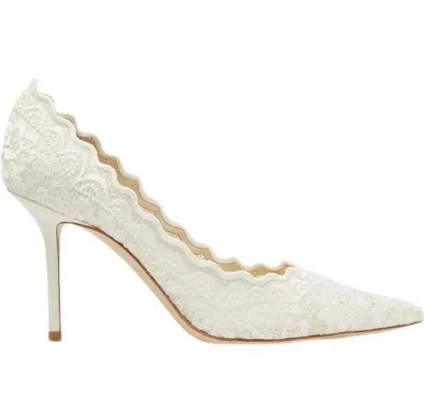 binfenxie  -  Spring Woman White Mesh Lace Embroidery Shallow Slip On Bride Wedding Shoes 7 9 Cm Thin High Heels Pointed Toe Party Pumps