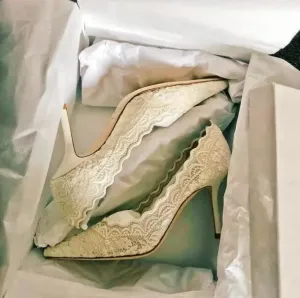 binfenxie  -  Spring Woman White Mesh Lace Embroidery Shallow Slip On Bride Wedding Shoes 7 9 Cm Thin High Heels Pointed Toe Party Pumps
