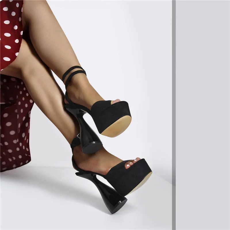 Black Flock Ankle Sandals