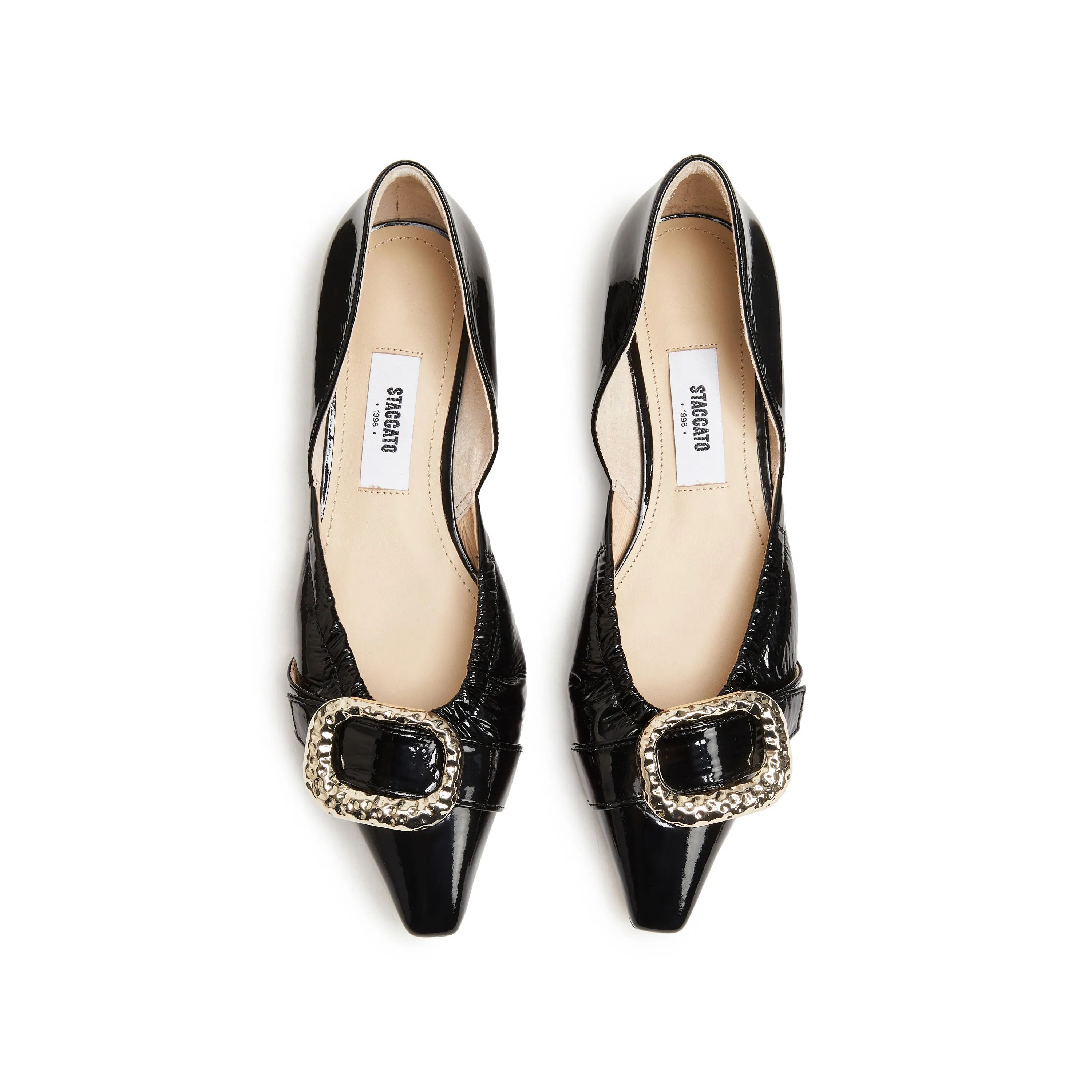 Black Patent Buckle Pointy Vintage Flats