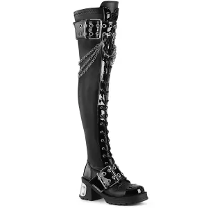 BRATTY-304 DemoniaCult Black Stretch Vegan Leather Sexy Women's Over-the-Knee Boots (Alternative Footwear)