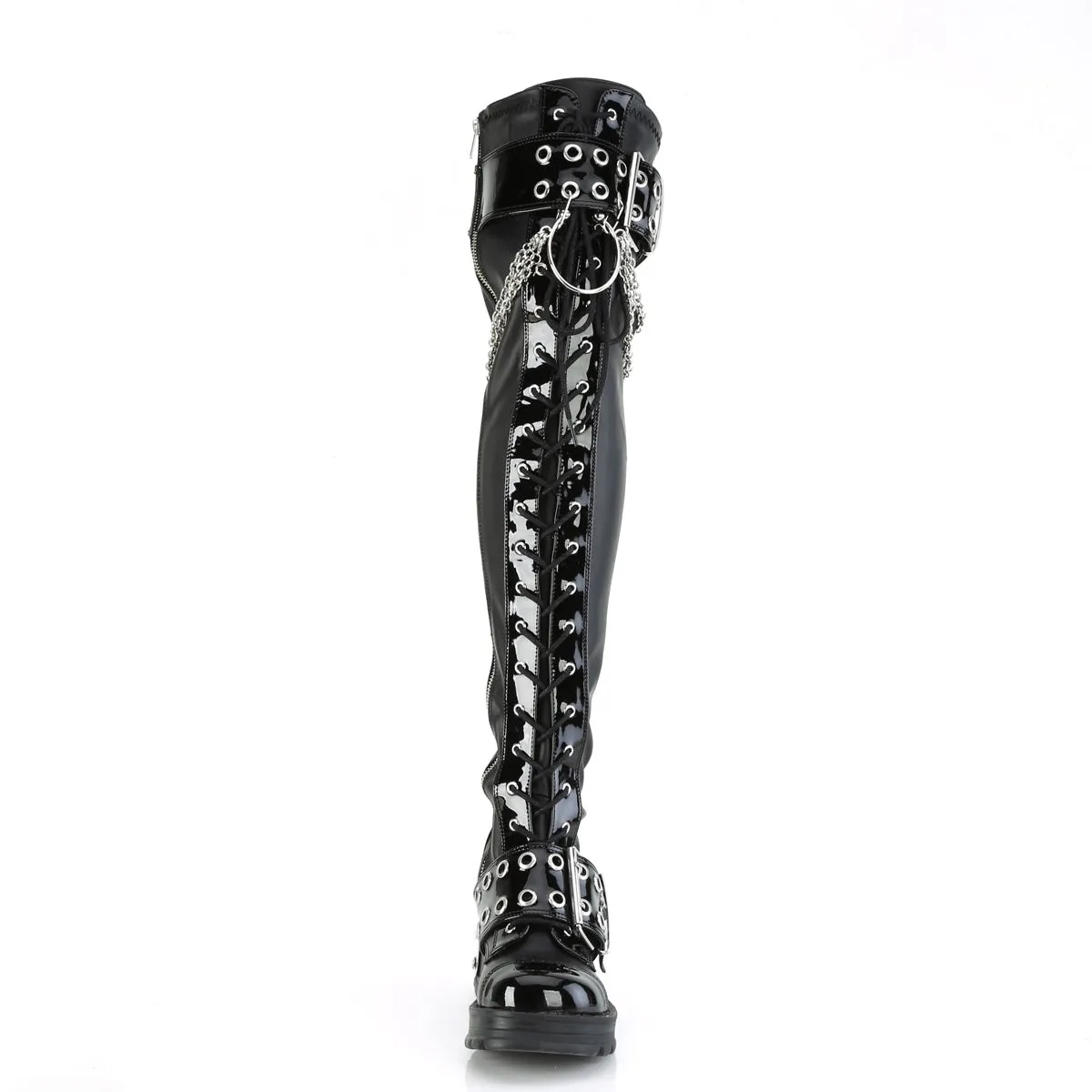 BRATTY-304 DemoniaCult Black Stretch Vegan Leather Sexy Women's Over-the-Knee Boots (Alternative Footwear)