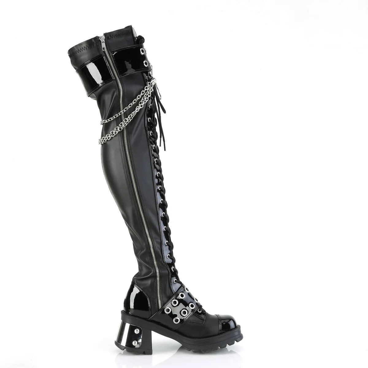 BRATTY-304 DemoniaCult Black Stretch Vegan Leather Sexy Women's Over-the-Knee Boots (Alternative Footwear)