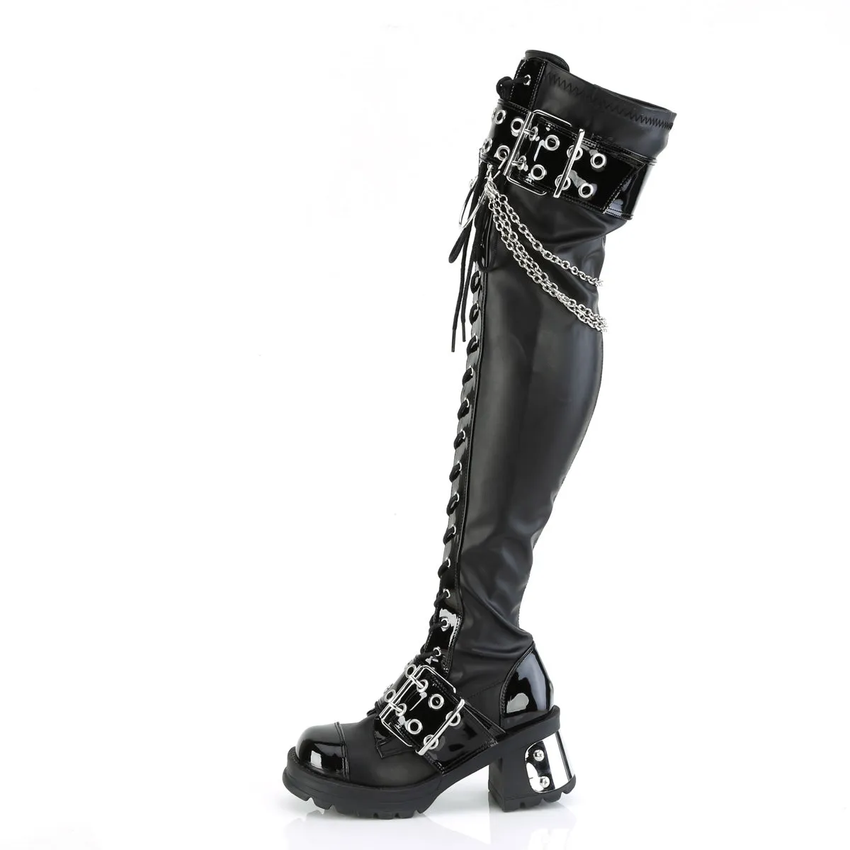 BRATTY-304 DemoniaCult Black Stretch Vegan Leather Sexy Women's Over-the-Knee Boots (Alternative Footwear)