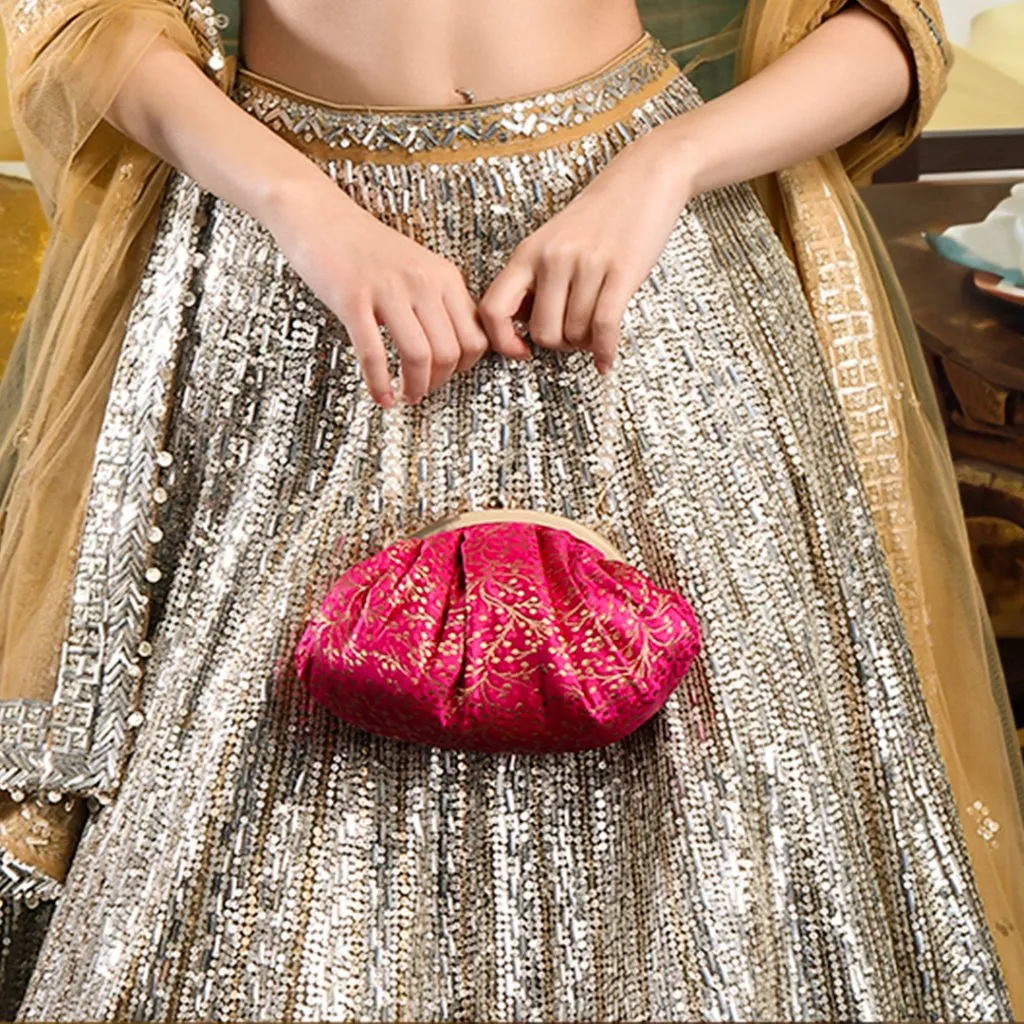 Brocade Silk Batua Bag | Pink