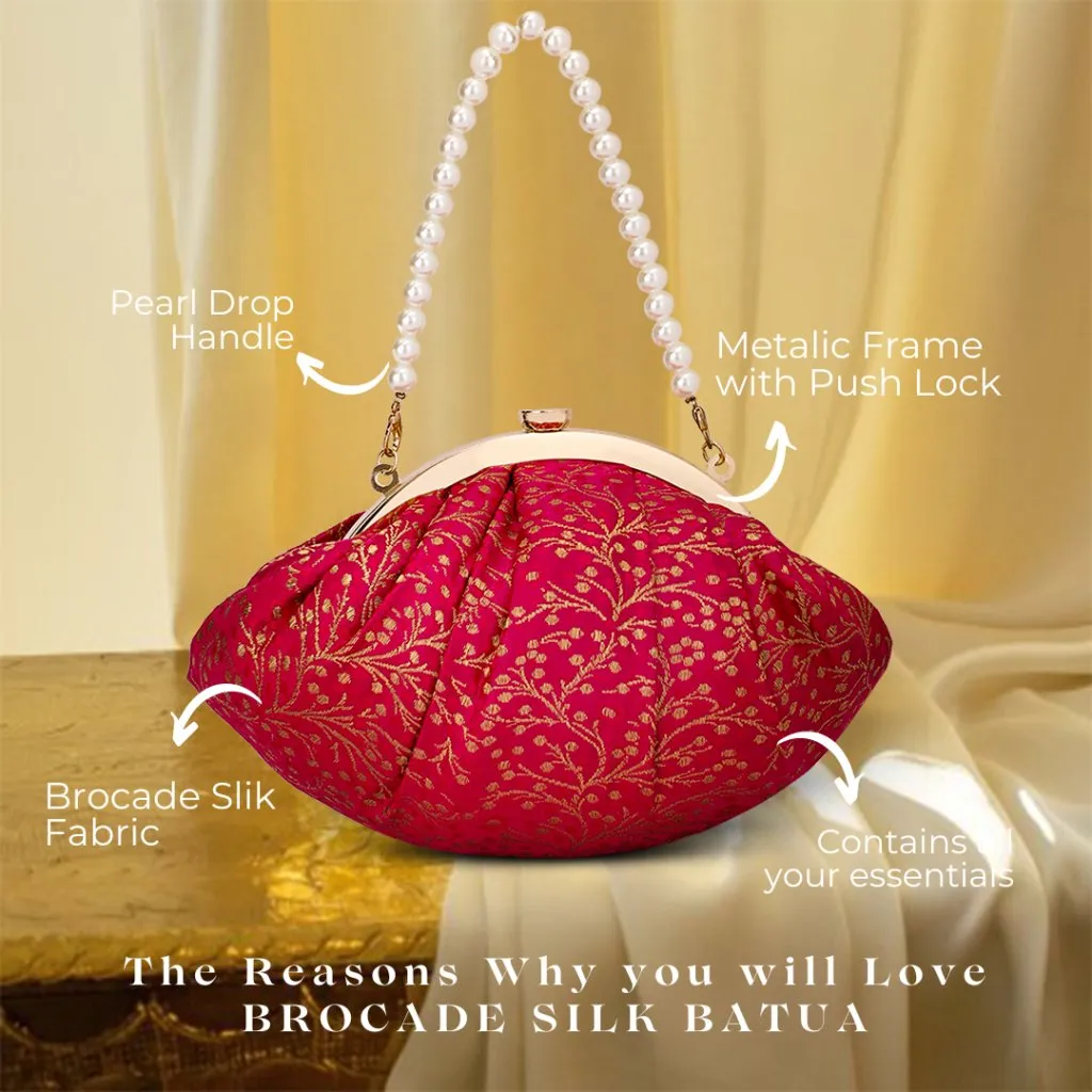 Brocade Silk Batua Bag | Pink