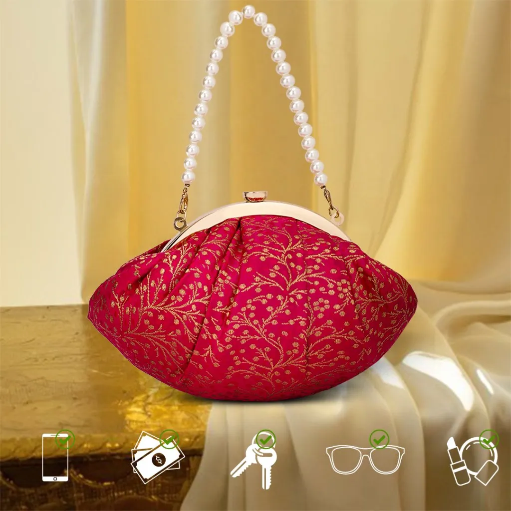 Brocade Silk Batua Bag | Pink
