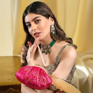Brocade Silk Batua Bag | Pink