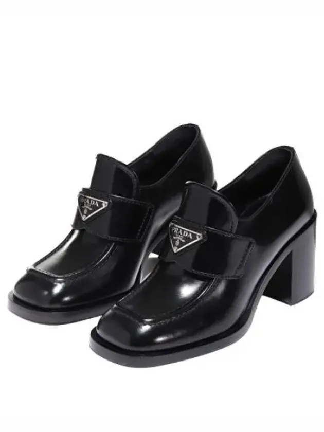 Brushed leather high heel loafers