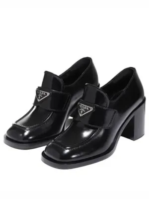 Brushed leather high heel loafers