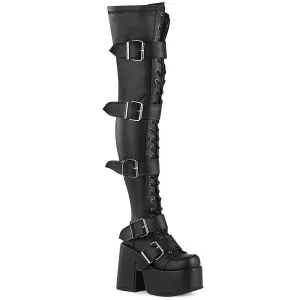 CAMEL-305 DemoniaCult Black Stretch Vegan Leather Sexy Women's Over-the-Knee Boots (Alternative Footwear)