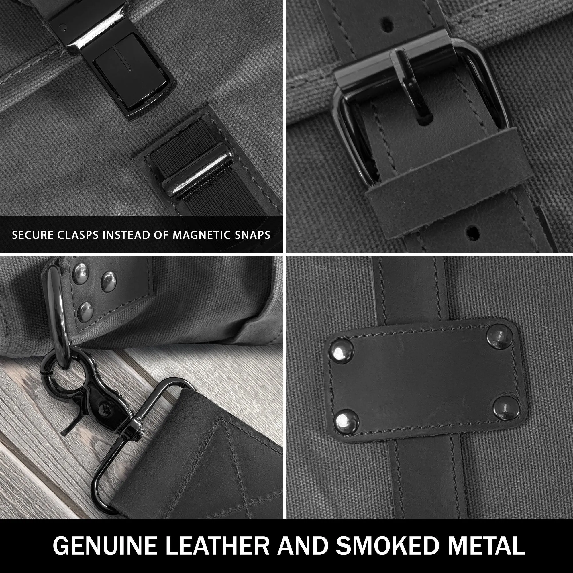 Canvas Messenger Bag for Men;  Laptop Case;  Satchel | Office Professionals;  Students;  Travel | Waxed Canvas;  Genuine Leather;  Smoked Metal Hardware | Portable Office;  Trolley Sleeve;  Organizer