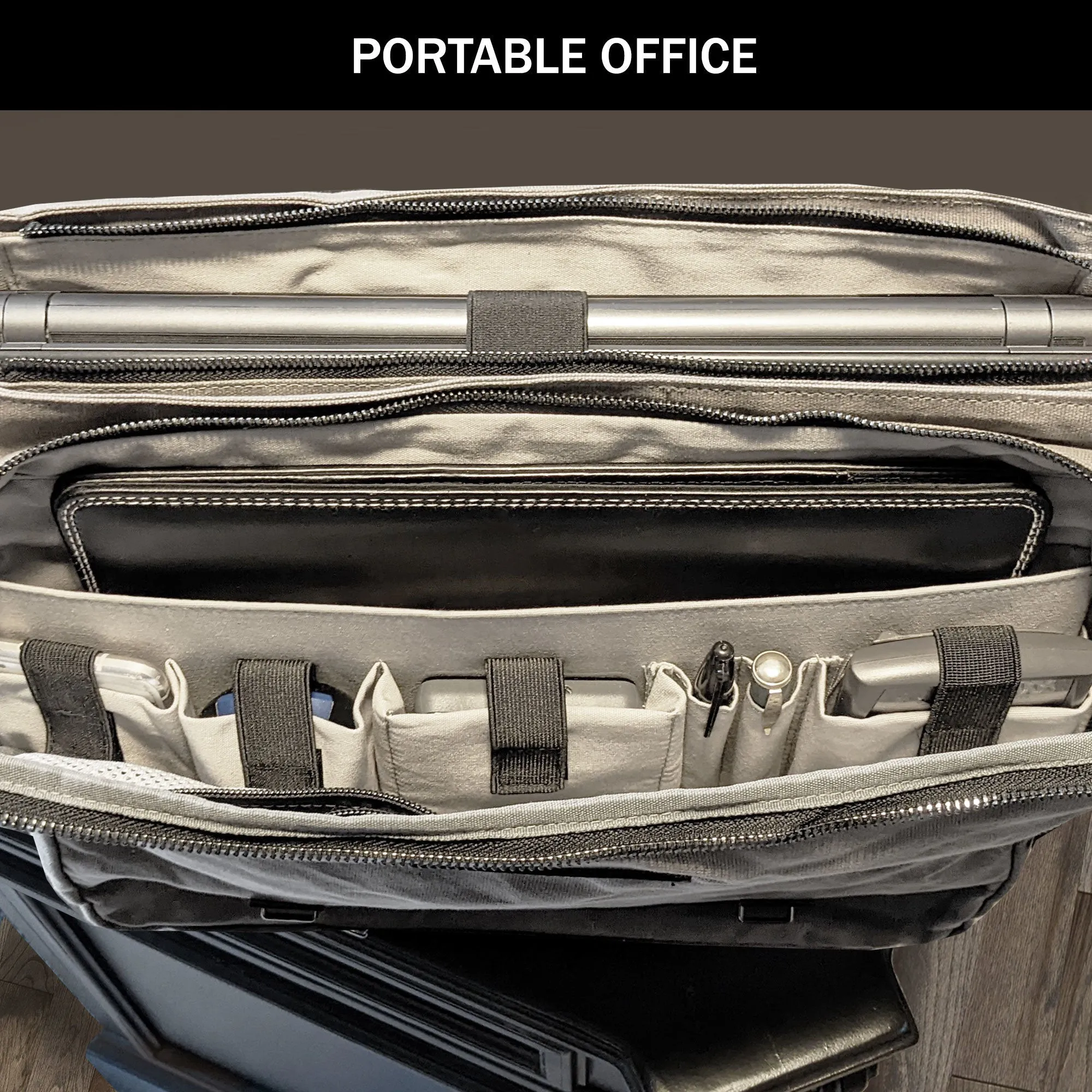 Canvas Messenger Bag for Men;  Laptop Case;  Satchel | Office Professionals;  Students;  Travel | Waxed Canvas;  Genuine Leather;  Smoked Metal Hardware | Portable Office;  Trolley Sleeve;  Organizer