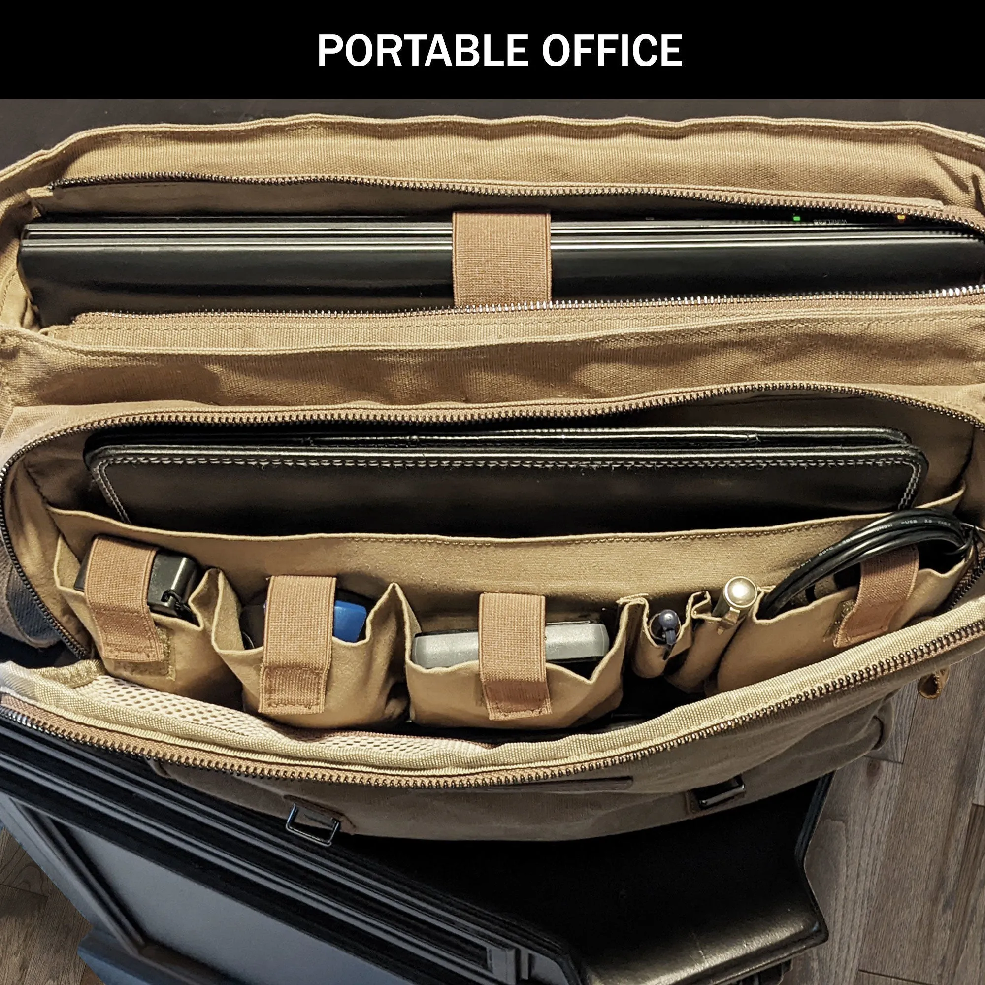 Canvas Messenger Bag for Men;  Laptop Case;  Satchel | Office Professionals;  Students;  Travel | Waxed Canvas;  Genuine Leather;  Smoked Metal Hardware | Portable Office;  Trolley Sleeve;  Organizer