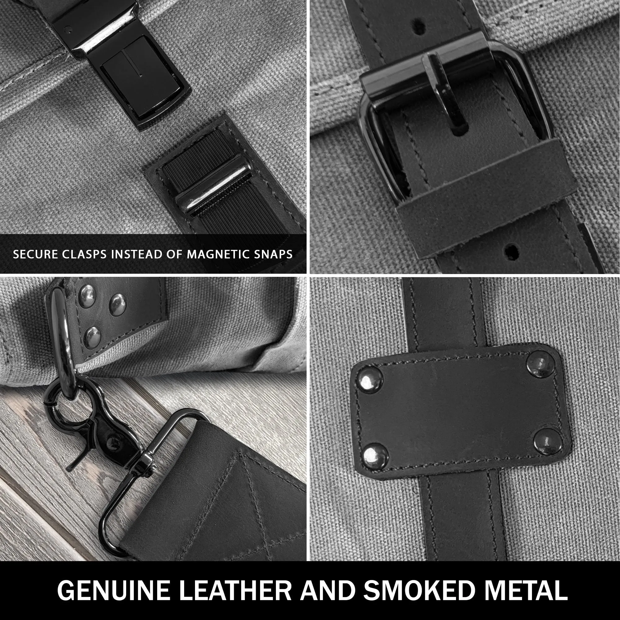 Canvas Messenger Bag for Men;  Laptop Case;  Satchel | Office Professionals;  Students;  Travel | Waxed Canvas;  Genuine Leather;  Smoked Metal Hardware | Portable Office;  Trolley Sleeve;  Organizer