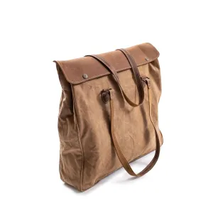 CANVAS SHOULDER BAG WITH LEATHER STRAPS - BEIGE - 16"X15"