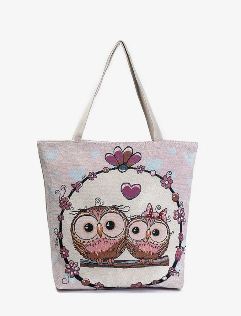 Cartoon Owl Print Shoulder Bag