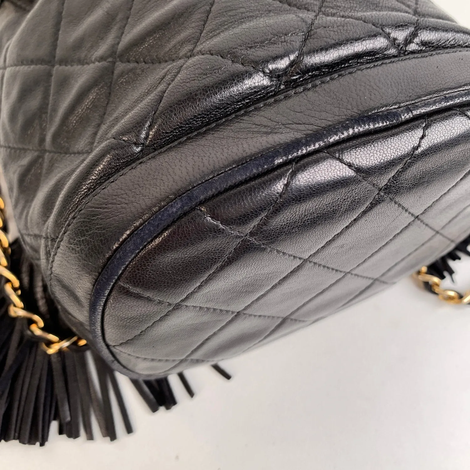 Chanel Vintage 1989 Black Quilted Leather Small Bucket Shoulder Bag