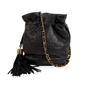 Chanel Vintage 1989 Black Quilted Leather Small Bucket Shoulder Bag