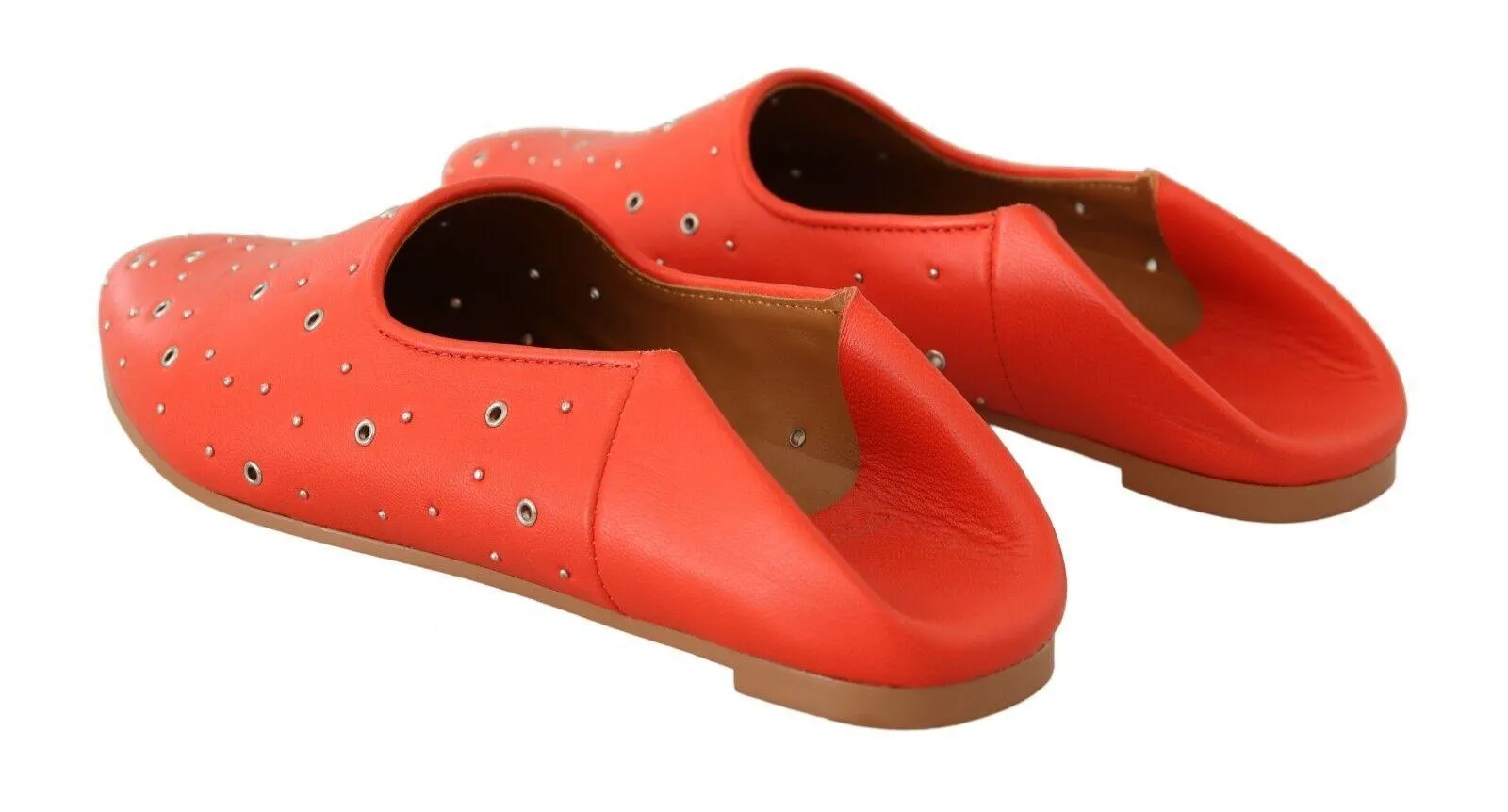 Chloé Orange Leather Eyelet Slides Flats Loafers Shoes