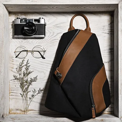 Cool Womens Small Canvas and Leather Backpack Purse Rucksack Bags with Zipper for Women