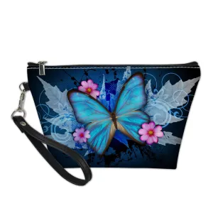Cozeyat Women's Blue Butterflies Pattern Comestic Case Ladies Make Up Storager Multi FunctionTravelling Toiletry Totes