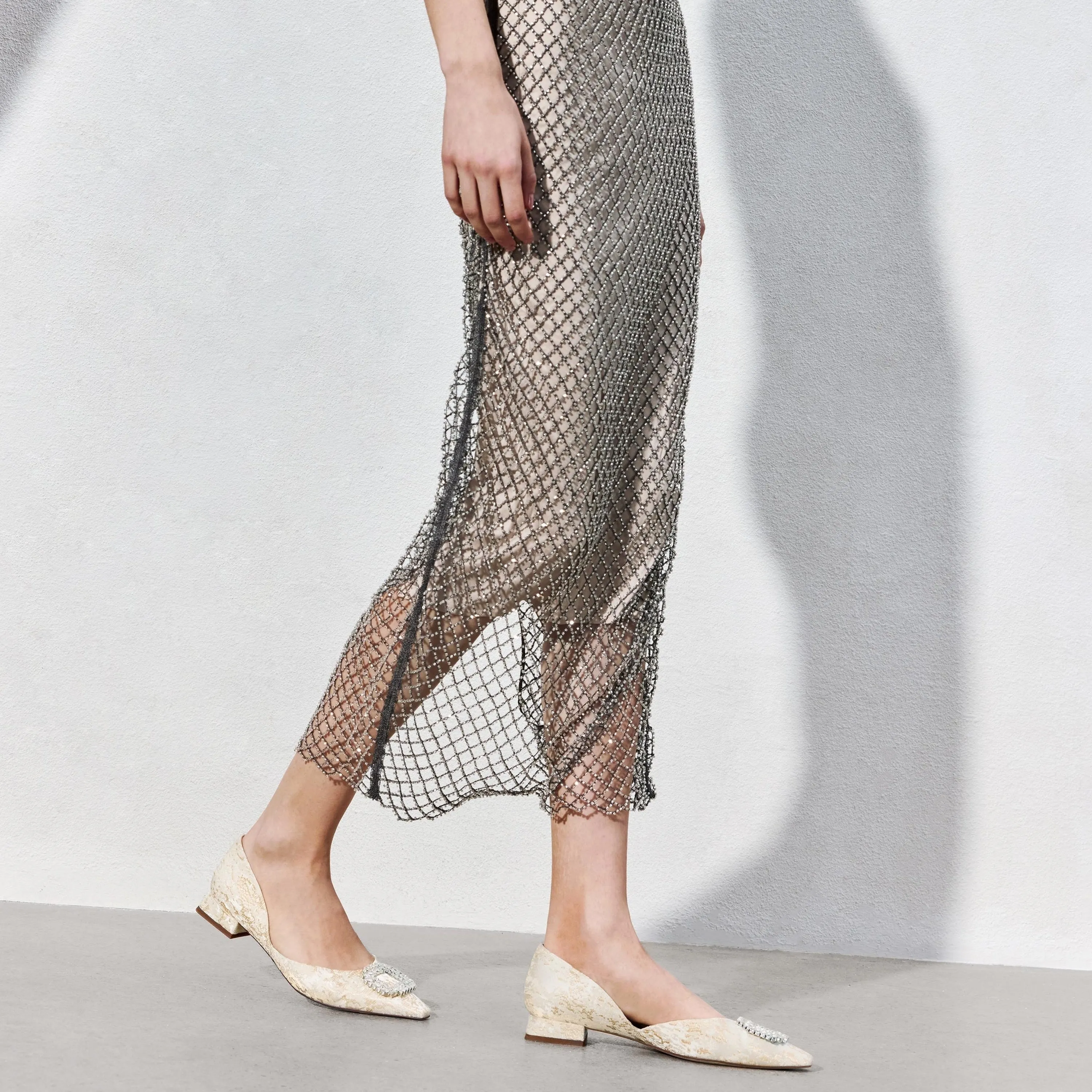 Crystal Buckle Jacquard Pointed Flats