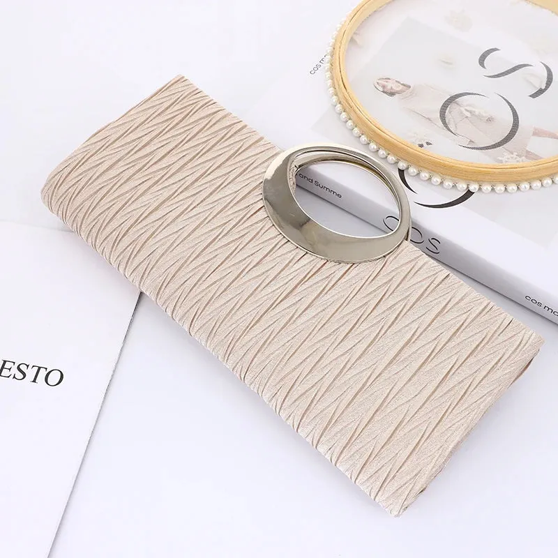Crystal Handle Pleated Evening Bag Wedding Party