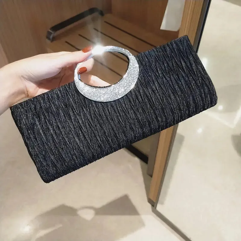 Crystal Handle Pleated Evening Bag Wedding Party