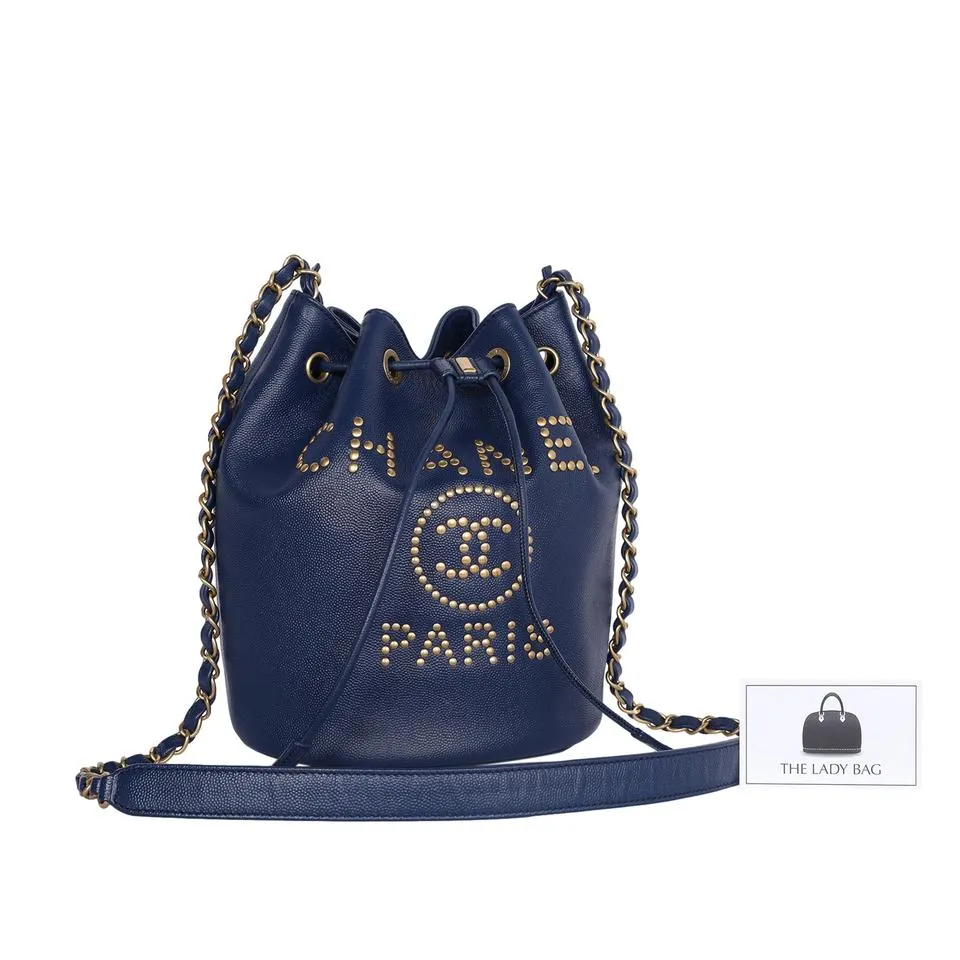 Deauville Drawstring Bucket Crossbody Bag Studded (Authentic Pre-owned)