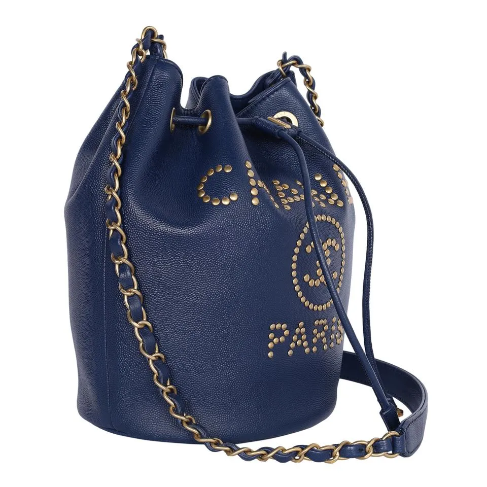 Deauville Drawstring Bucket Crossbody Bag Studded (Authentic Pre-owned)
