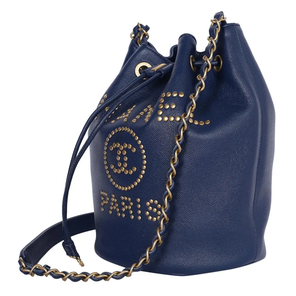 Deauville Drawstring Bucket Crossbody Bag Studded (Authentic Pre-owned)