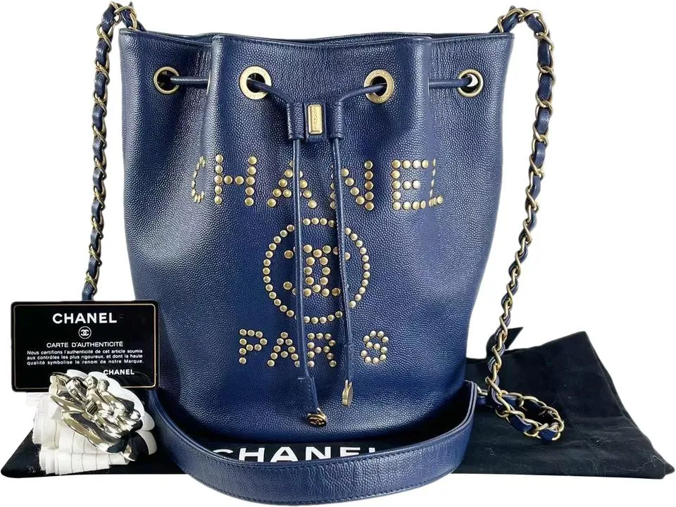Deauville Drawstring Bucket Crossbody Bag Studded (Authentic Pre-owned)