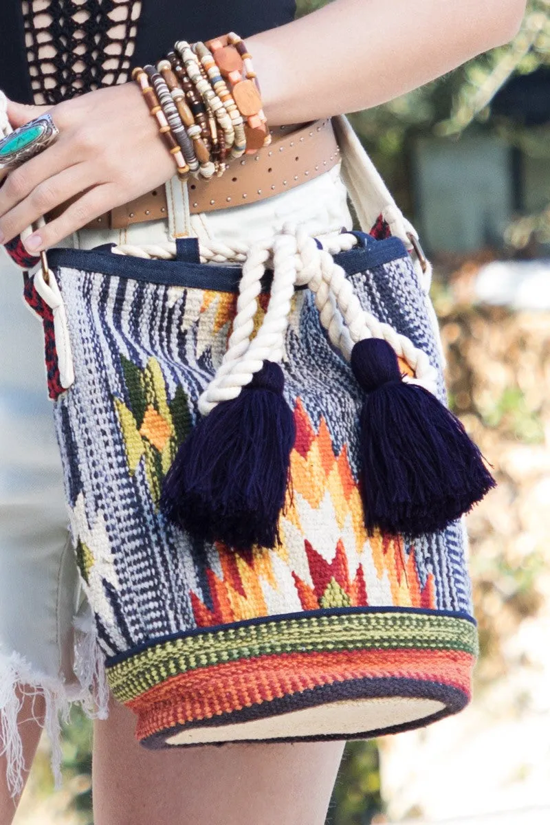 Denim Handwoven Nouveau Bucket Bag