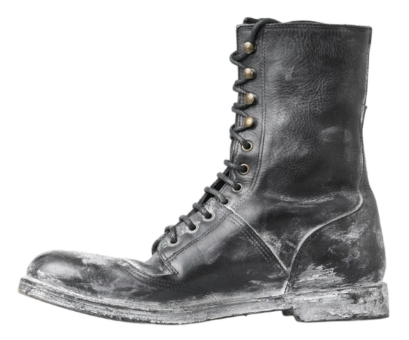 Dolce & Gabbana Black Leather Mid Calf Lace Up Boots Shoes